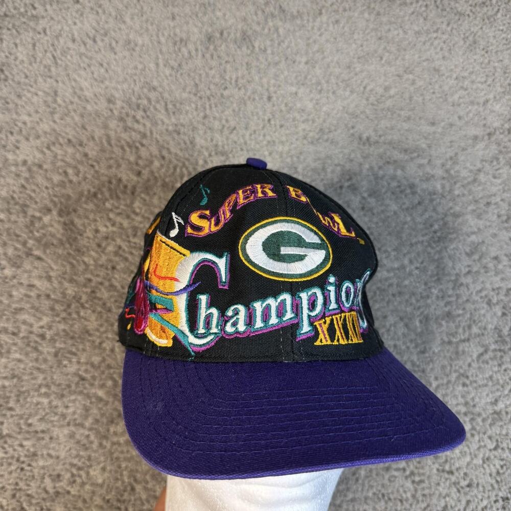 VTG Green Bay Packers Hat Cap One Size Black NFL Logo Athletic Super Bowl XXXI